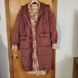 Free people long duvet dolman runaway parka jacket rust